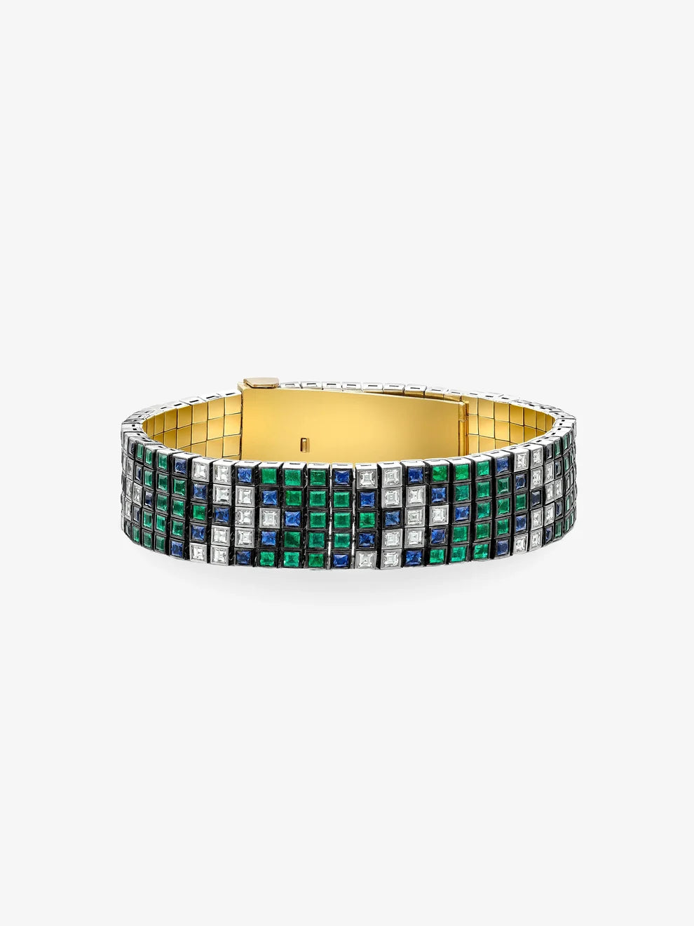 Multicolor Square Gemstone Bracelet, Emerald Blue Sapphire White Stone Tennis Bracelet