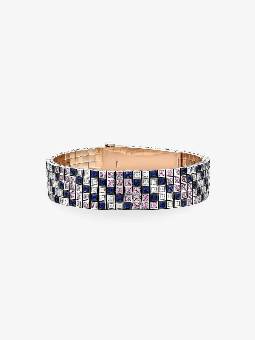 Multi-Color Lab Grown Diamond Tennis Bracelet, Pink Blue and White Square Cut Stones