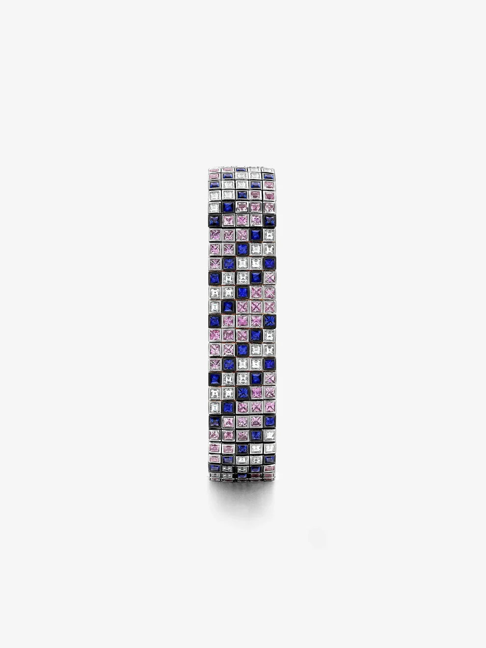 Multi-Color Lab Grown Diamond Tennis Bracelet, Pink Blue and White Square Cut Stones