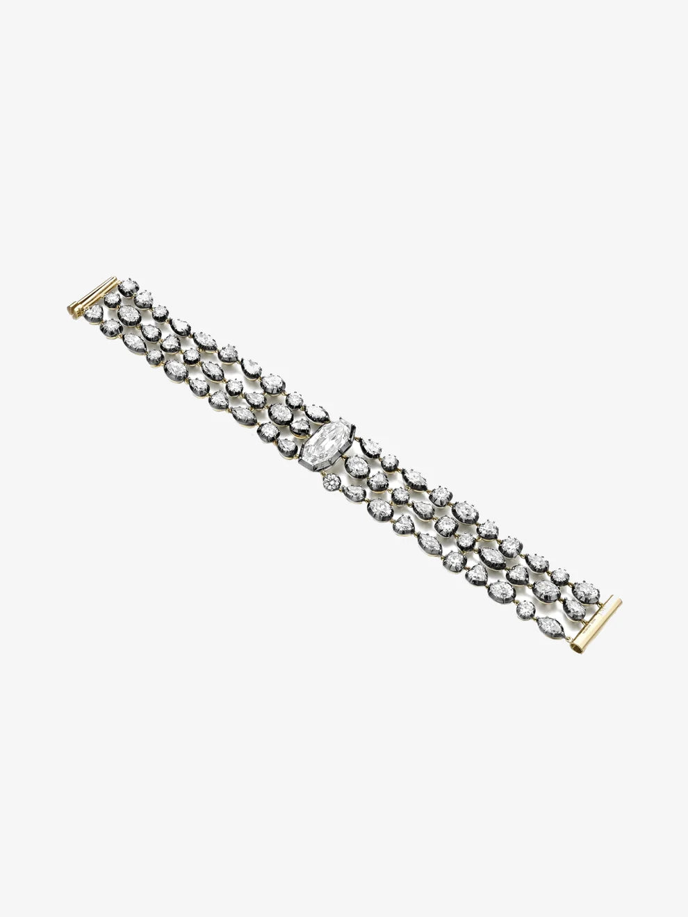 Hexagon Cut Lab Grown Diamond Three-Strand Bracelet, Two-Tone Gold Collet Set Multi-Shape Diamond Bracelet
