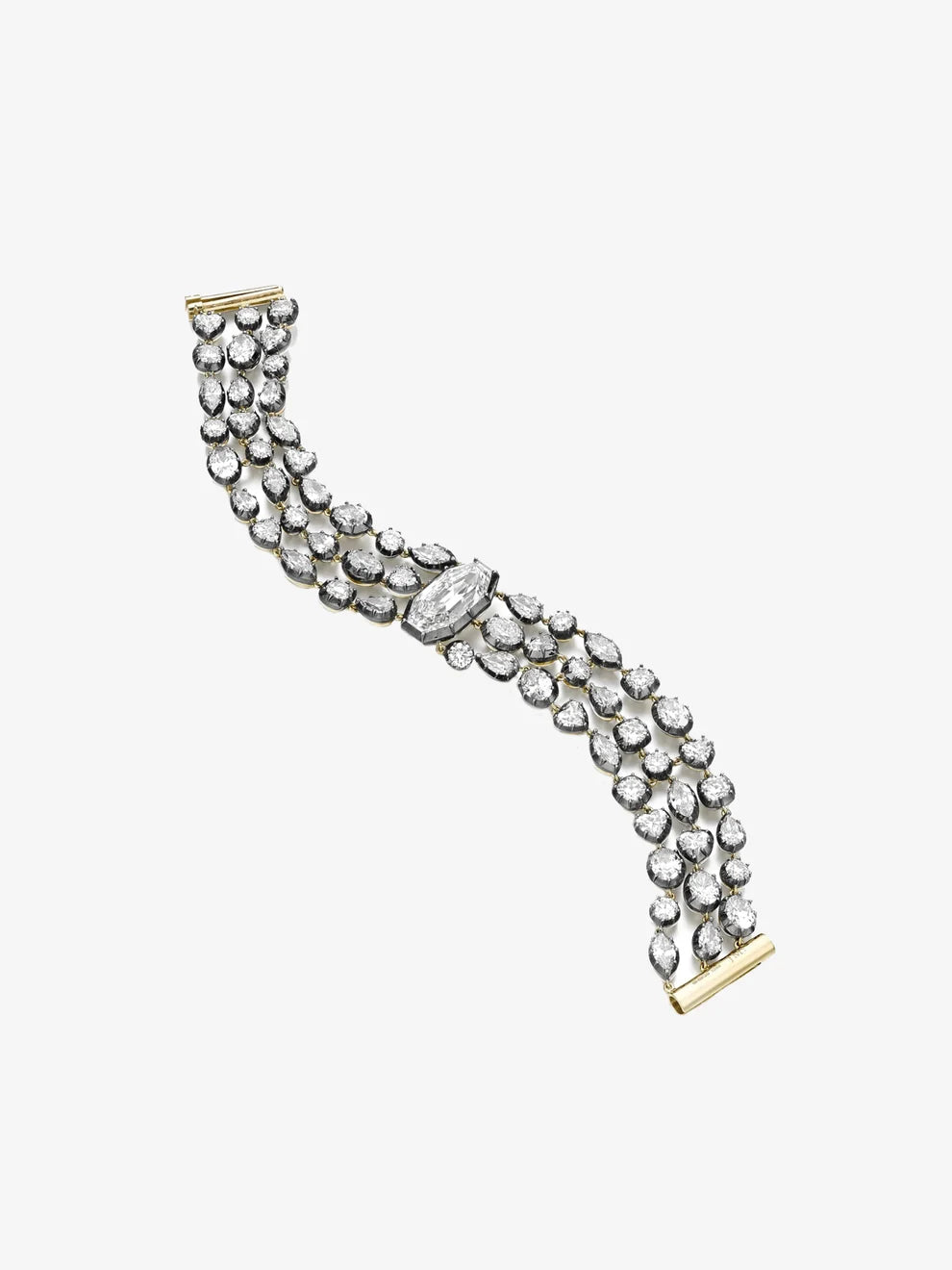 Hexagon Cut Lab Grown Diamond Three-Strand Bracelet, Two-Tone Gold Collet Set Multi-Shape Diamond Bracelet