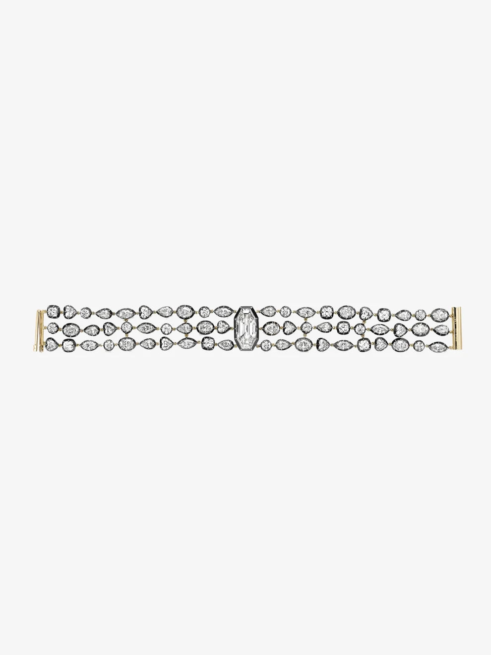 Hexagon Cut Lab Grown Diamond Three-Strand Bracelet, Two-Tone Gold Collet Set Multi-Shape Diamond Bracelet