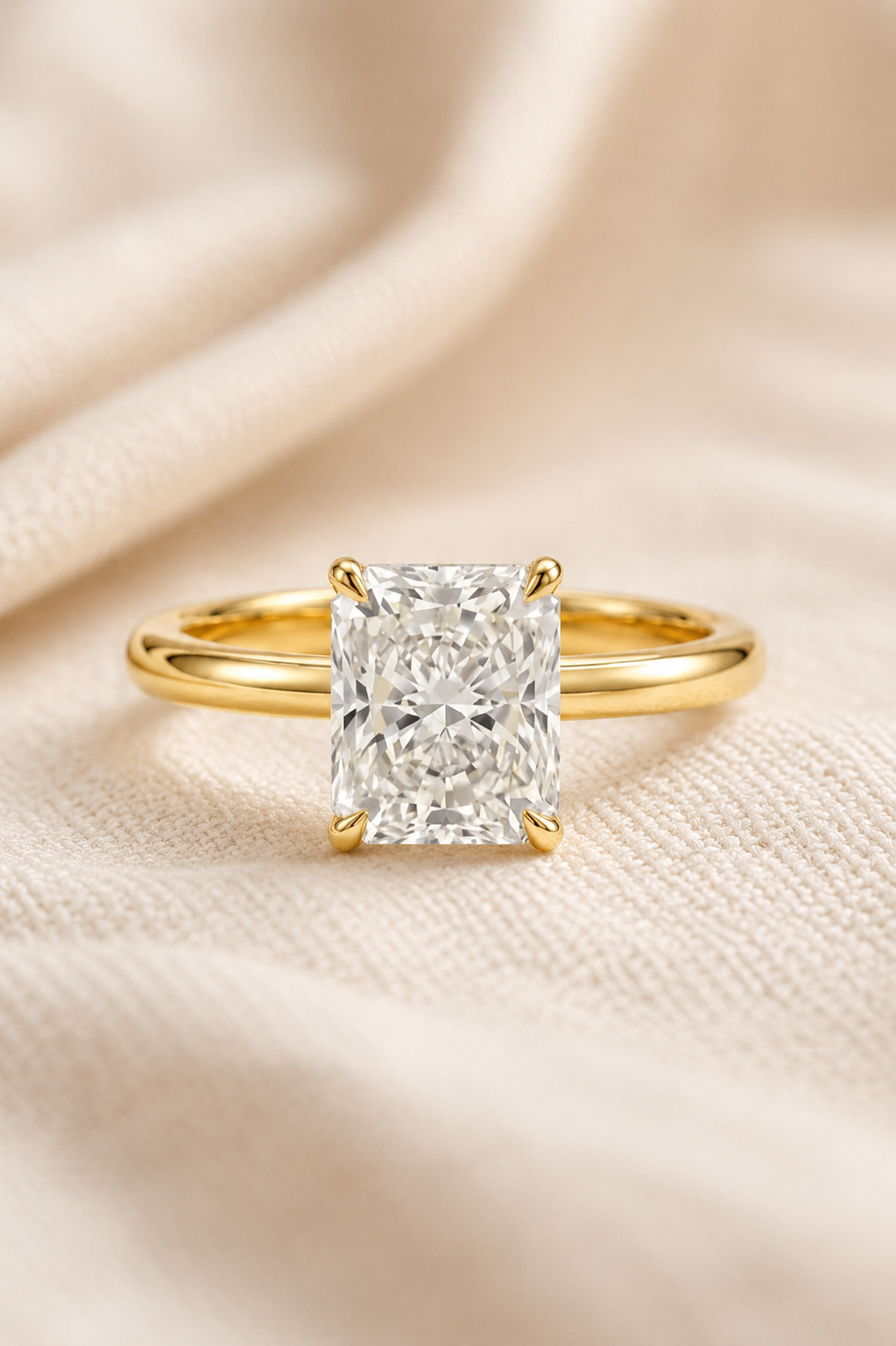 Radiant Cut Lab Grown Diamond Engagement Ring, Yellow Gold Solitaire Proposal Ring, Minimal Bridal Ring