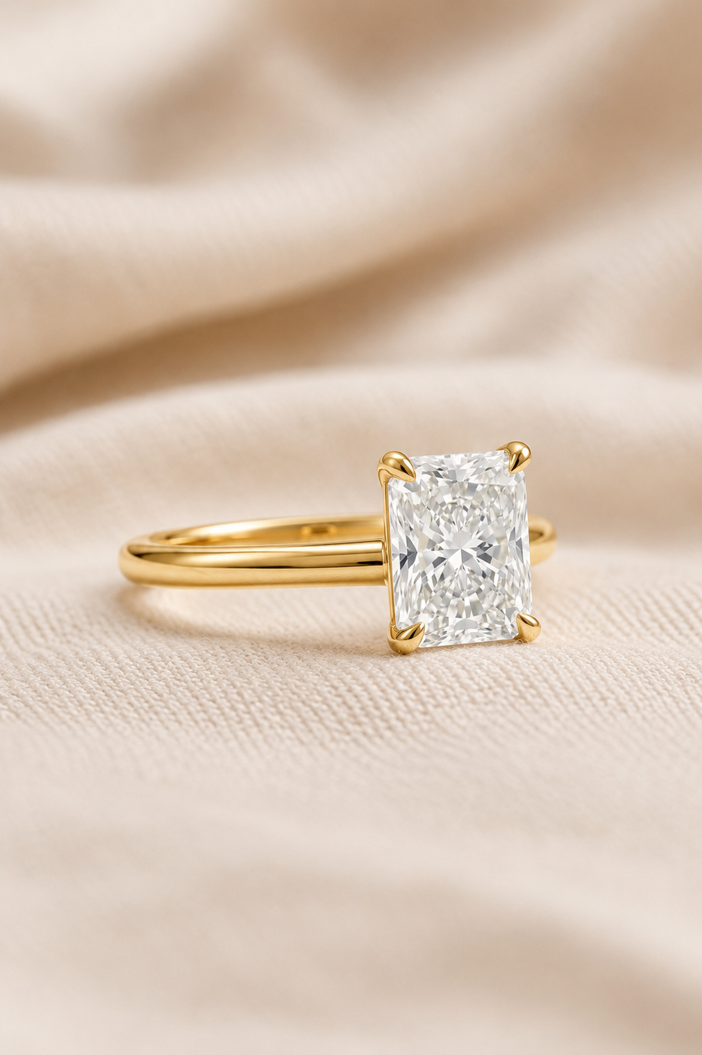 Radiant Cut Lab Grown Diamond Engagement Ring, Yellow Gold Solitaire Proposal Ring, Minimal Bridal Ring