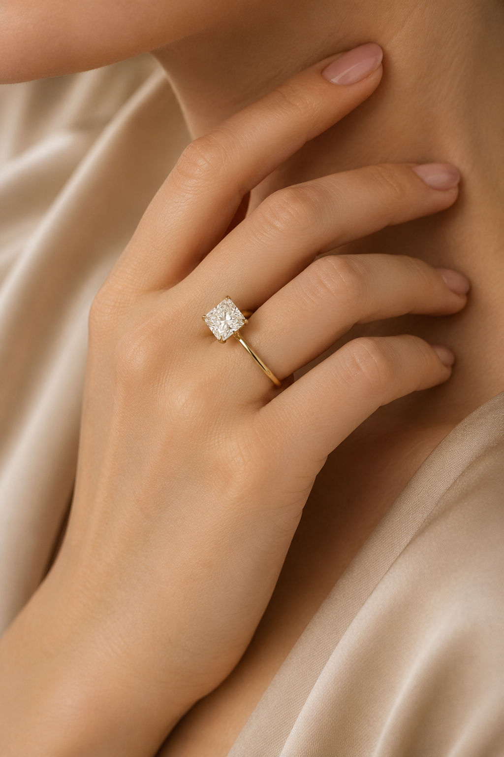 Radiant Cut Lab Grown Diamond Engagement Ring, Yellow Gold Solitaire Proposal Ring, Minimal Bridal Ring