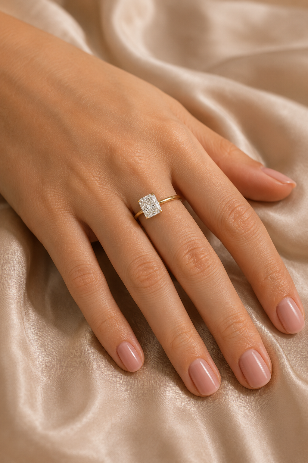 Radiant Cut Lab Grown Diamond Engagement Ring, Yellow Gold Solitaire Proposal Ring, Minimal Bridal Ring