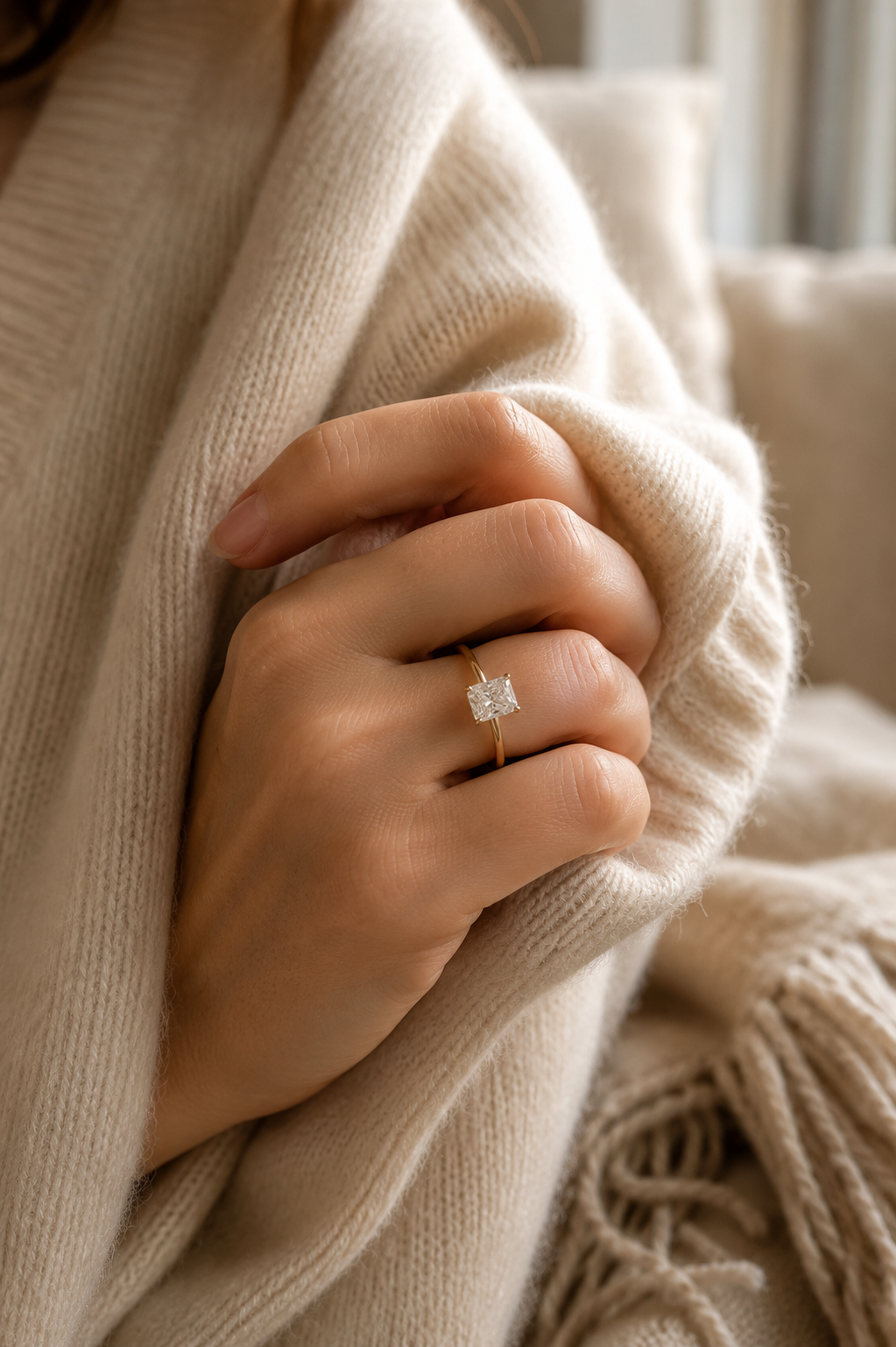 Radiant Cut Lab Grown Diamond Engagement Ring, Yellow Gold Solitaire Proposal Ring, Minimal Bridal Ring