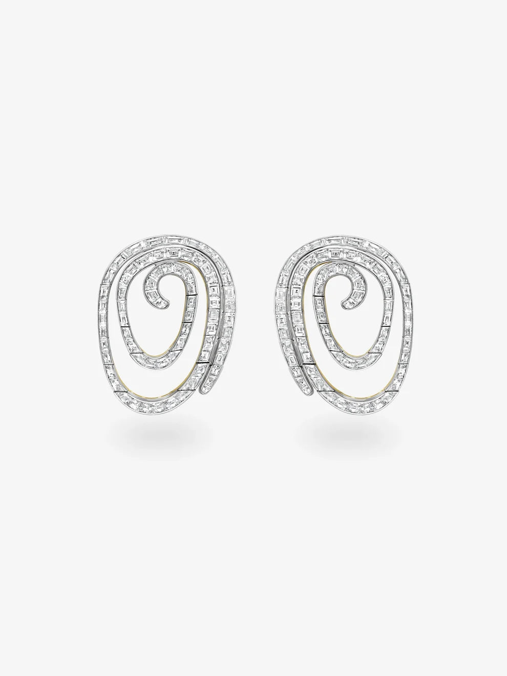 Diamond Spiral Motif Earrings, Two-Tone Gold Swirl Diamond Earrings