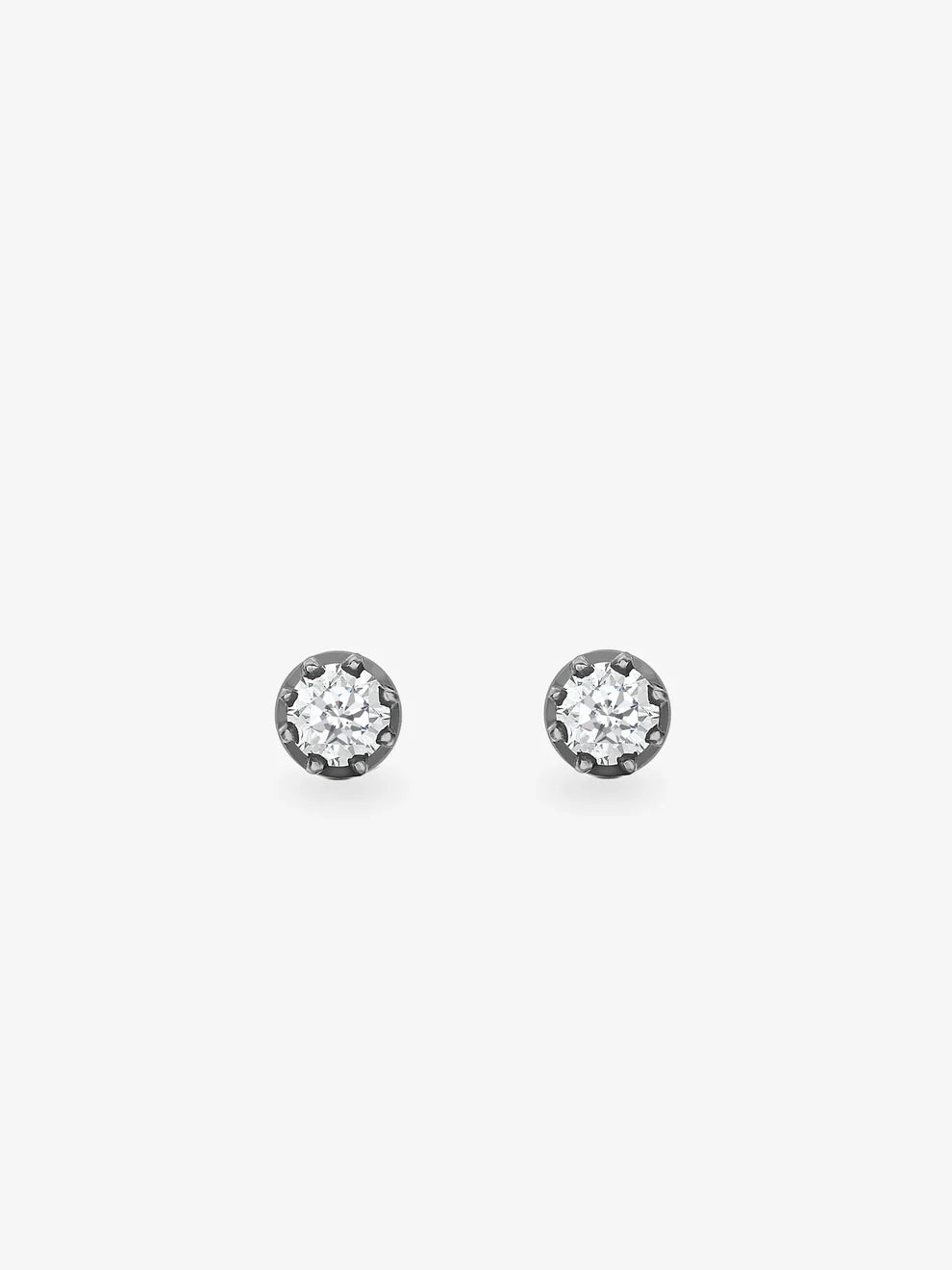 Round Cut Diamond Black Rhodium Bezel Stud Earrings, Two-Tone Gold Solitaire Studs