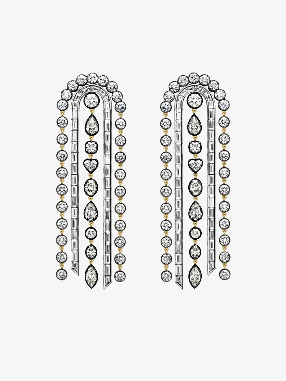 Multi-Shape Diamond Art Deco Waterfall Chandelier Earrings