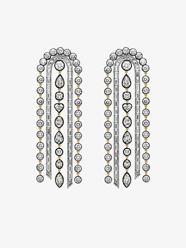 Multi-Shape Diamond Art Deco Waterfall Chandelier Earrings