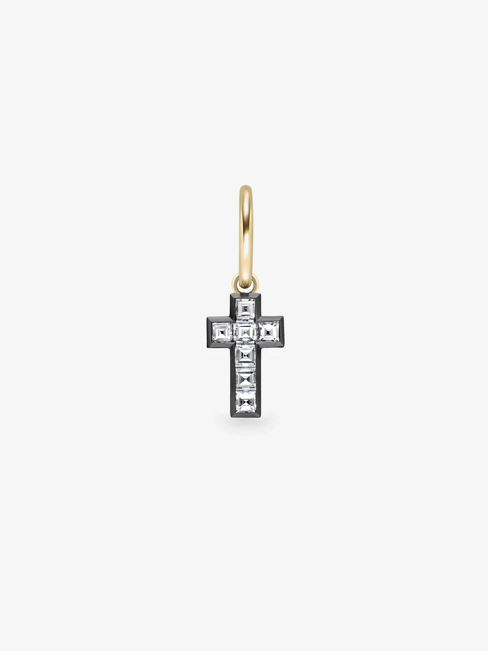 Princess Cut Diamond Cross Charm Huggie Hoop Earring