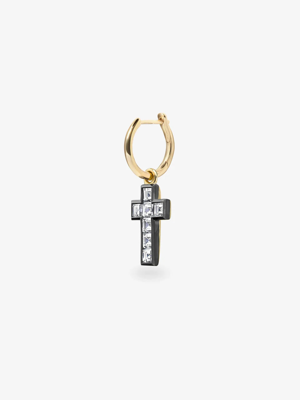 Princess Cut Diamond Cross Charm Huggie Hoop Earring