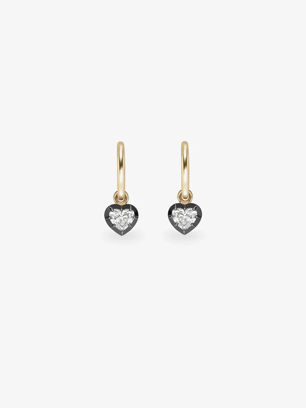 Heart Cut Lab Grown Diamond Hoop Earrings, Black Enamel Heart Charm Earrings