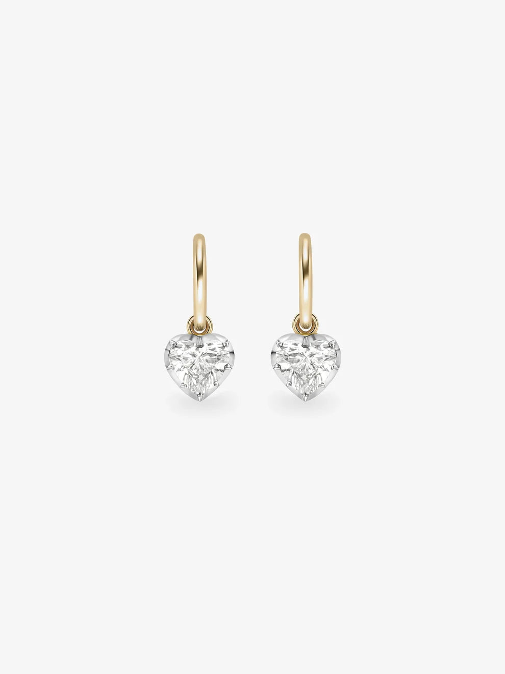 Heart Cut Diamond Drop Huggie Earrings, Two-Tone Heart Dangle Hoop Earrings