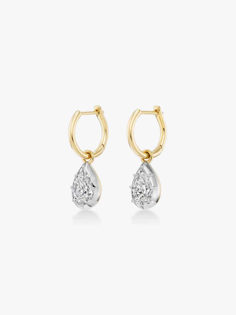 Pear Cut Diamond Drip Huggie Earrings, Two-Tone Gold Drop Hoop Earrings