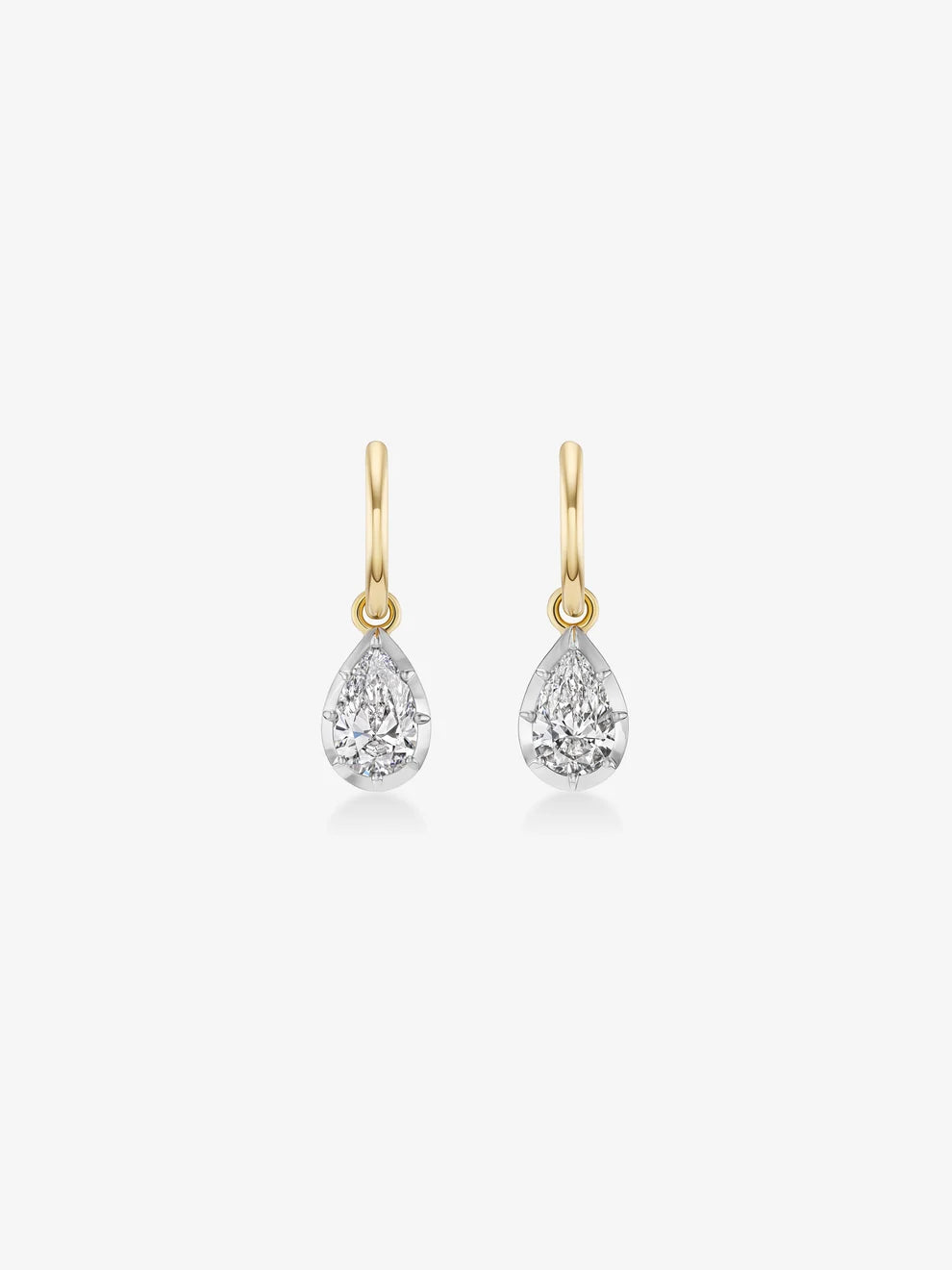 Pear Cut Diamond Drip Huggie Earrings, Two-Tone Gold Drop Hoop Earrings