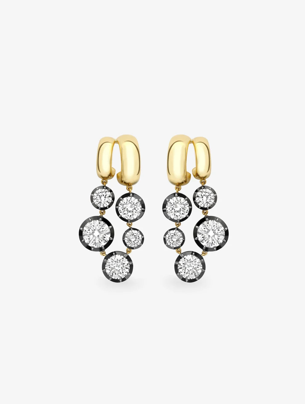 Cascading Round Brilliant Diamond Cluster Drop Hoop Earrings