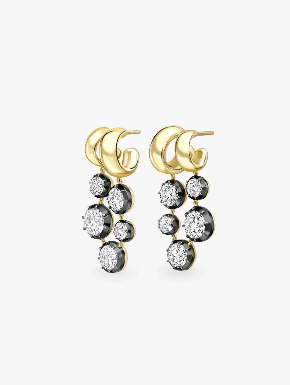 Cascading Round Brilliant Diamond Cluster Drop Hoop Earrings