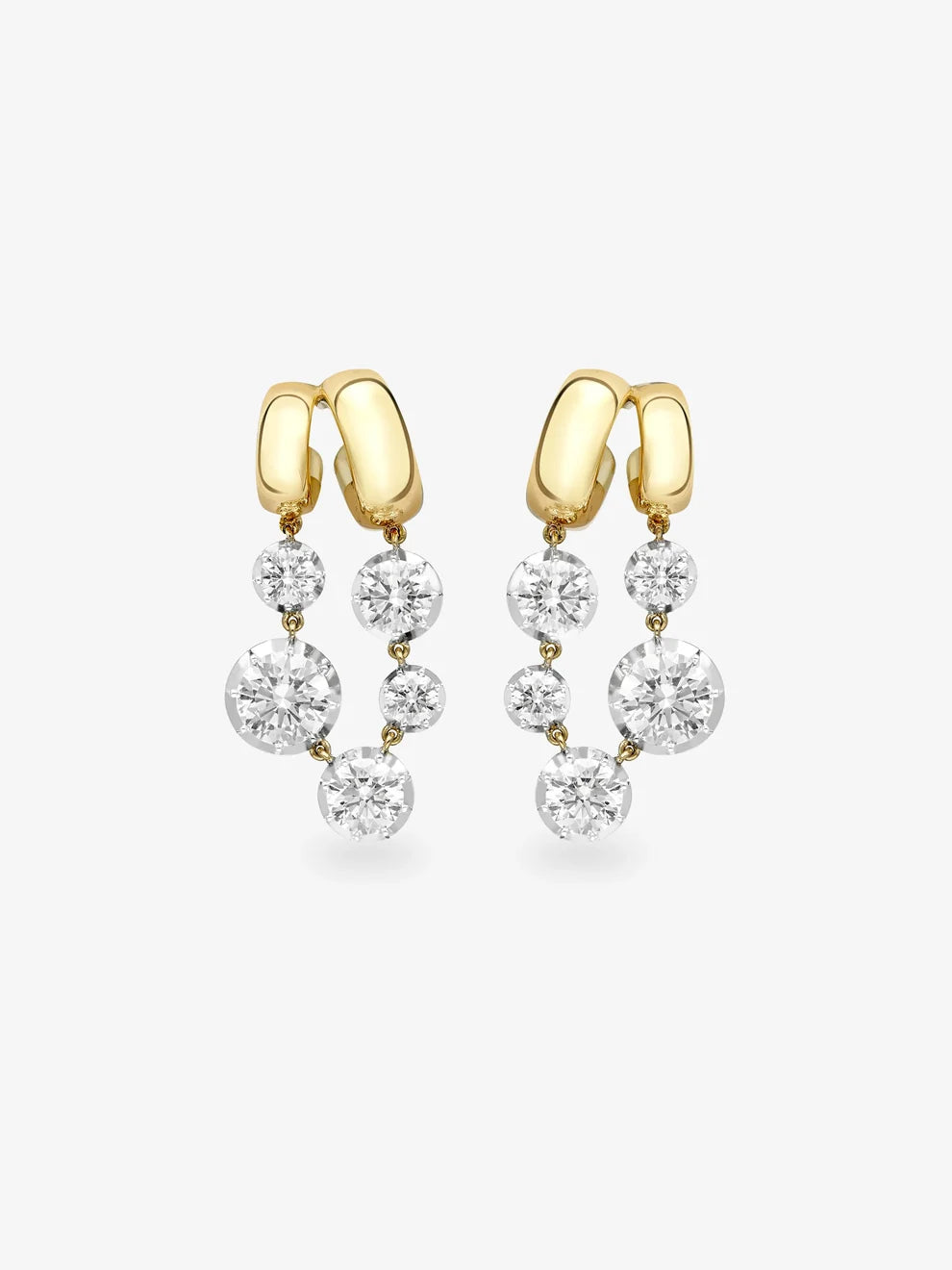 Draped Diamond and Double Hoop Drop Earrings, Two-Tone Garland Statement Earrings