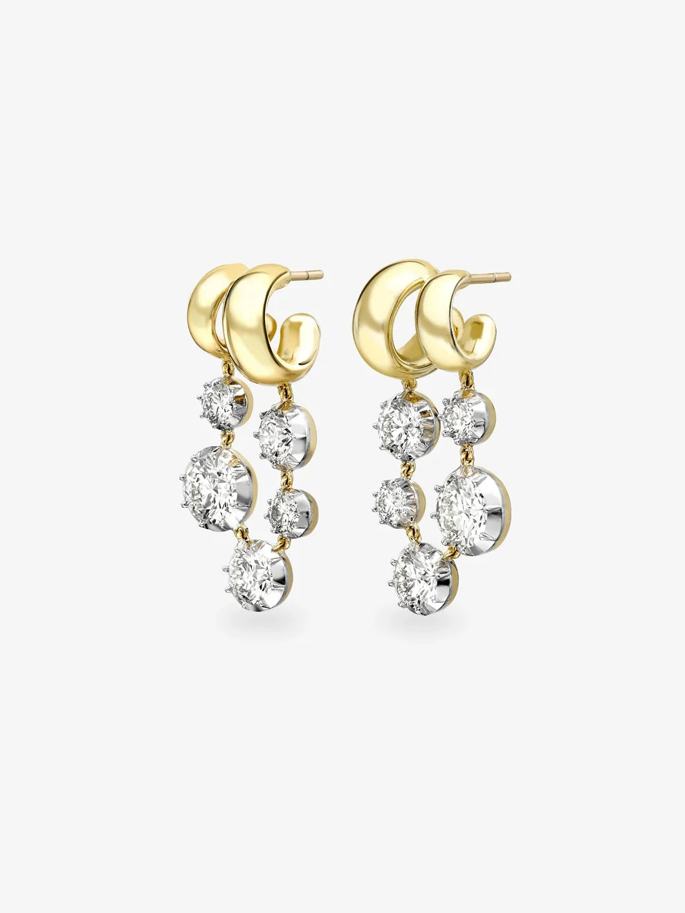 Draped Diamond and Double Hoop Drop Earrings, Two-Tone Garland Statement Earrings