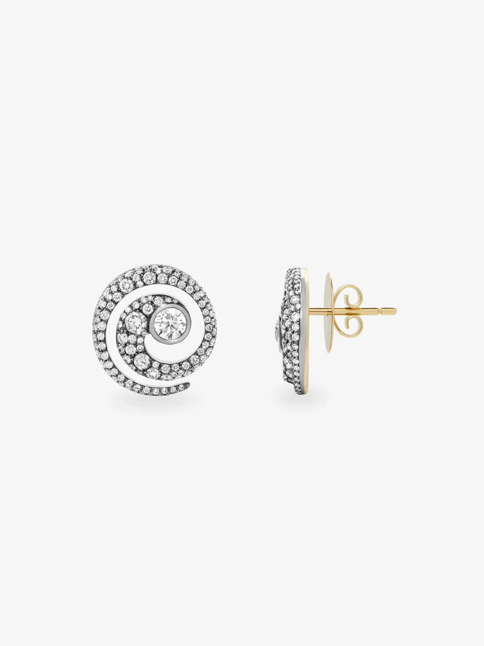 Spiral Swirl Diamond Stud Earrings, Multi-Row Pavé Lab Grown Diamond Earrings