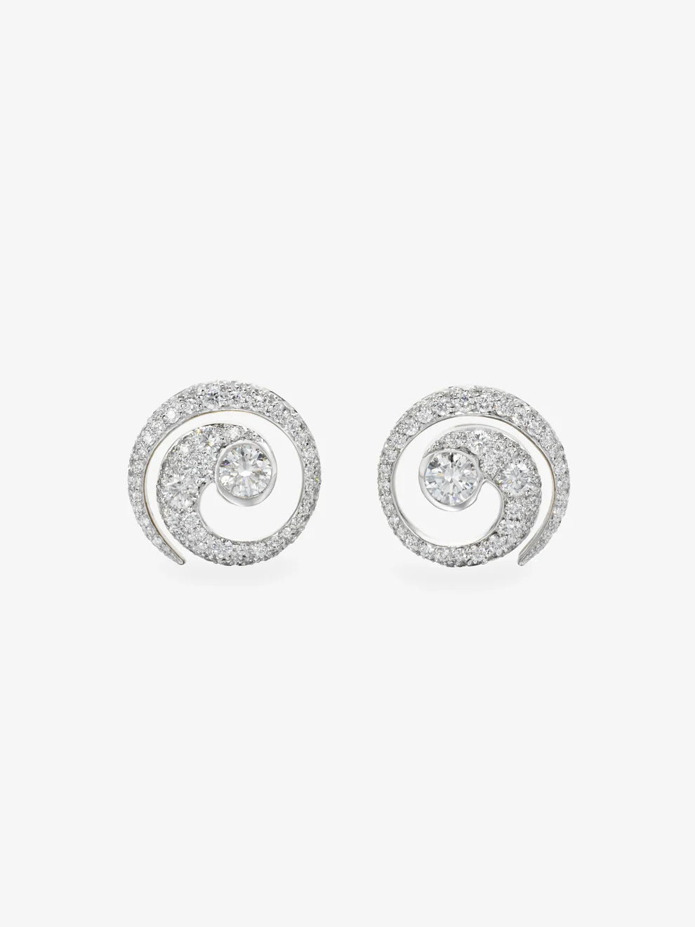 Round Cut Lab Grown Diamond Swirl Stud Earrings, Spiral Pavilion Diamond Earrings