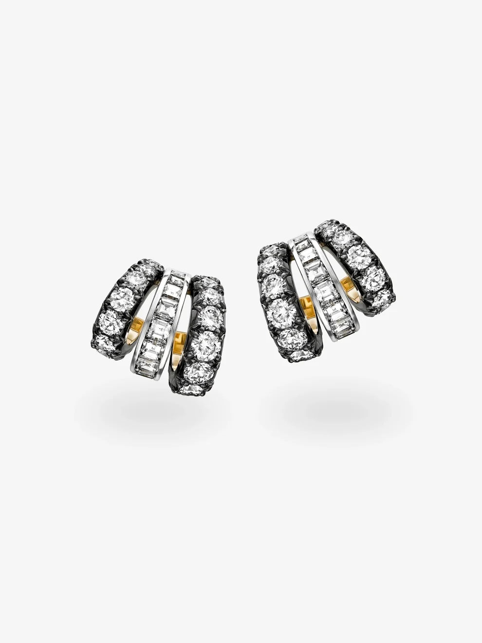 Multi-Row Round and Baguette Diamond Hoop Earrings