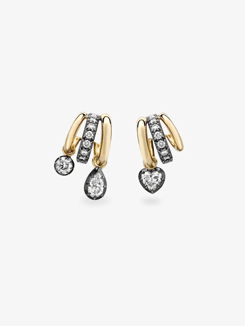 Multi-Shape Diamond Charm Triple Band Hoop Earrings