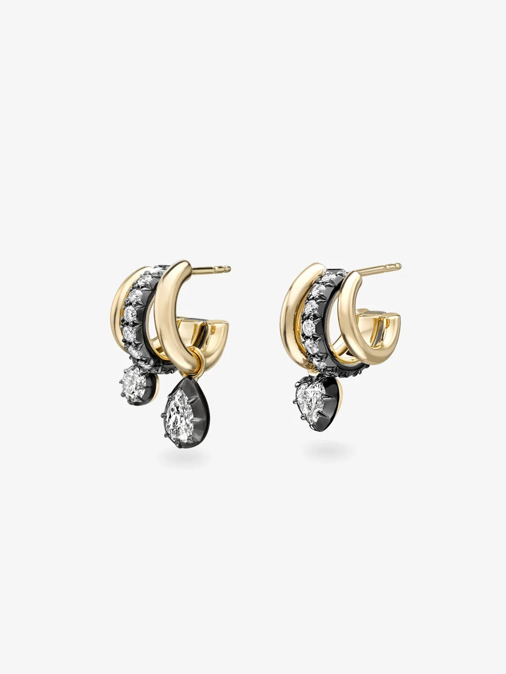 Multi-Shape Diamond Charm Triple Band Hoop Earrings