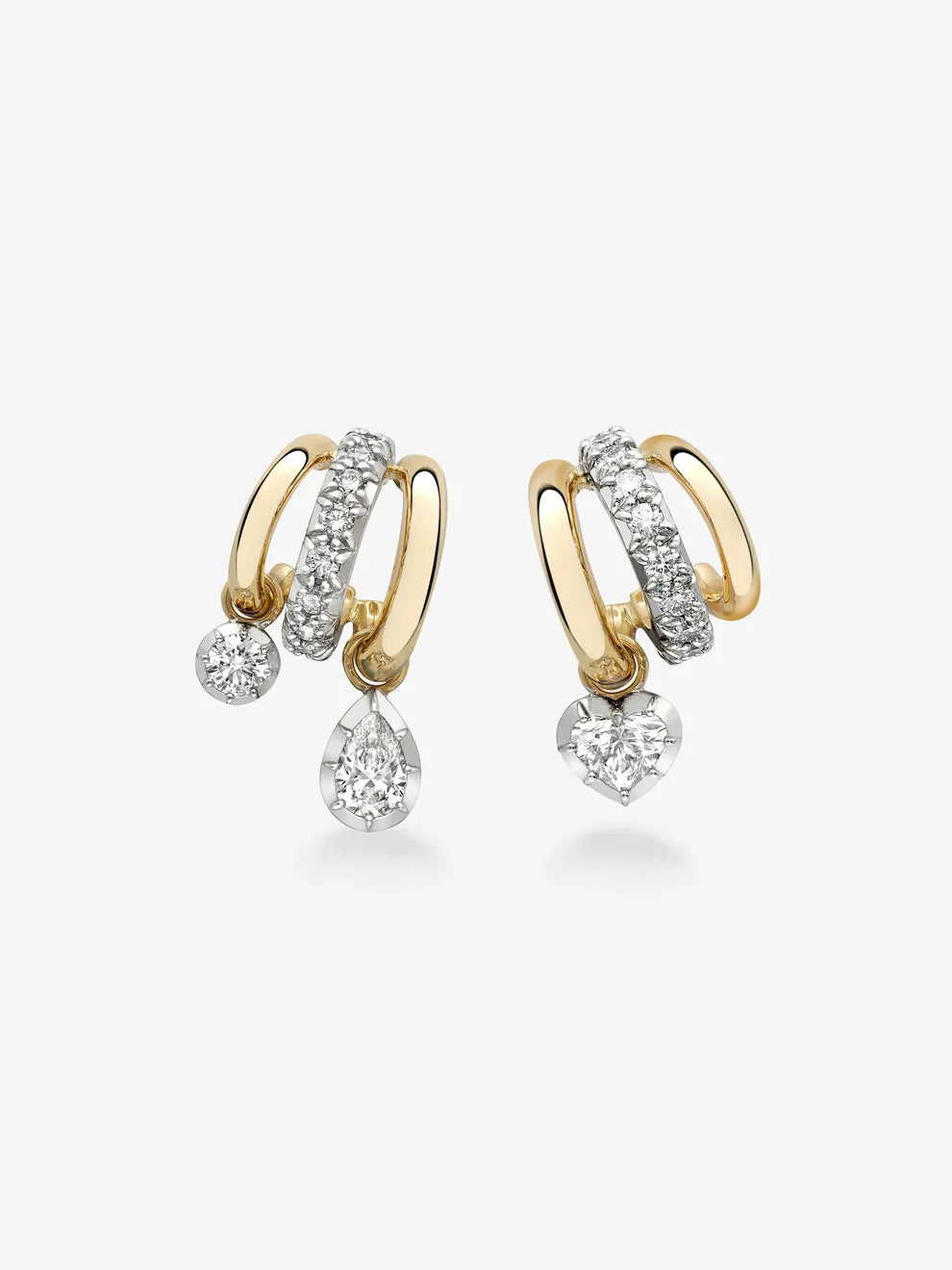 Pear Round & Heart Cut Diamond Multi-Row Charm Earrings