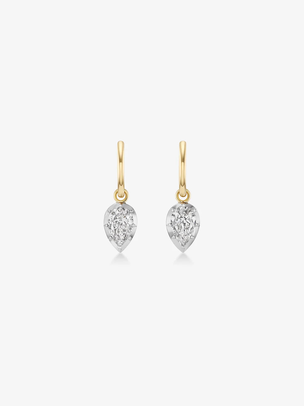 Pear Cut Diamond Two-Tone Drop Huggie Hoop Earrings