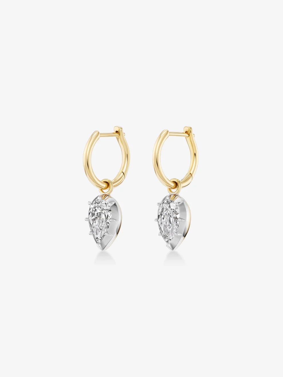 Pear Cut Diamond Two-Tone Drop Huggie Hoop Earrings