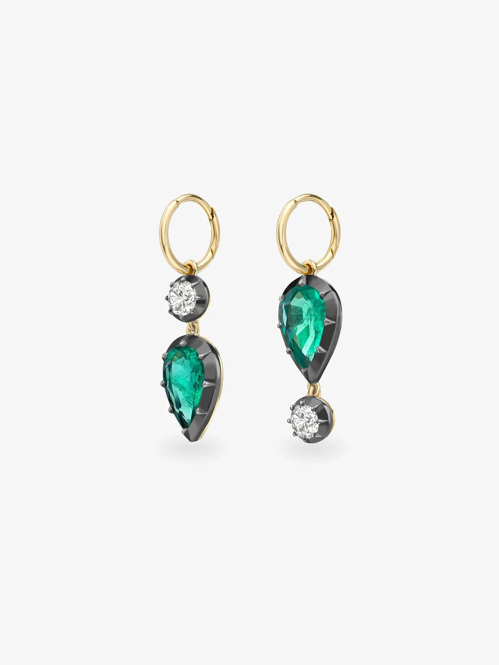 Pear Cut Lab Created Emerald & Round Diamond Asymmetrical Drop Earrings