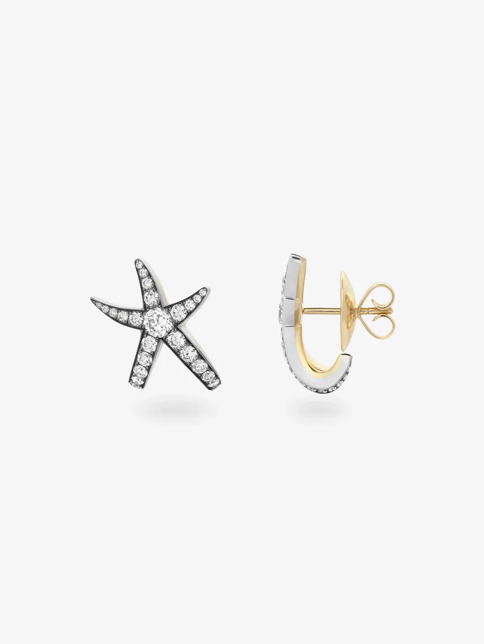 Round Cut Lab Grown Diamond Starfish Stud Earrings, Gold Ocean Coastal Earrings