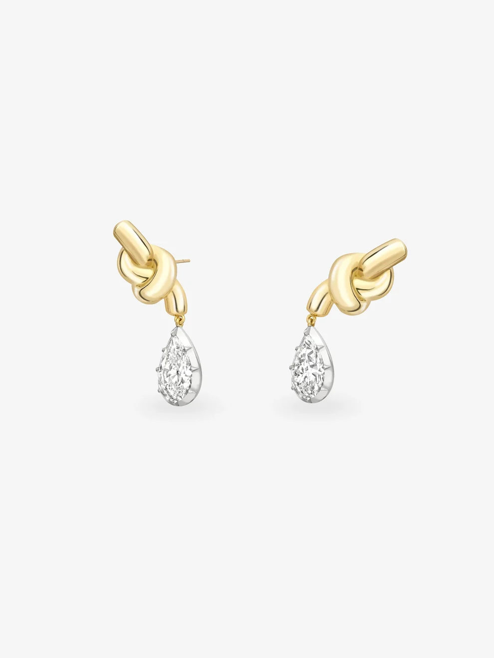 Pear Cut Diamond Love Knot Drop Earrings, Yellow Gold Knot Dangle Earrings