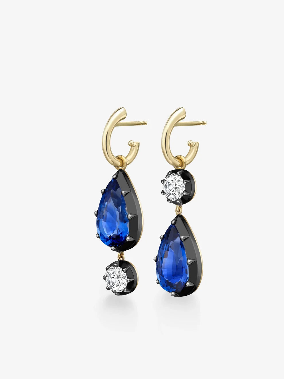 Pear Cut Lab Created Blue Sapphire & Round Diamond Asymmetrical Drop Earrings