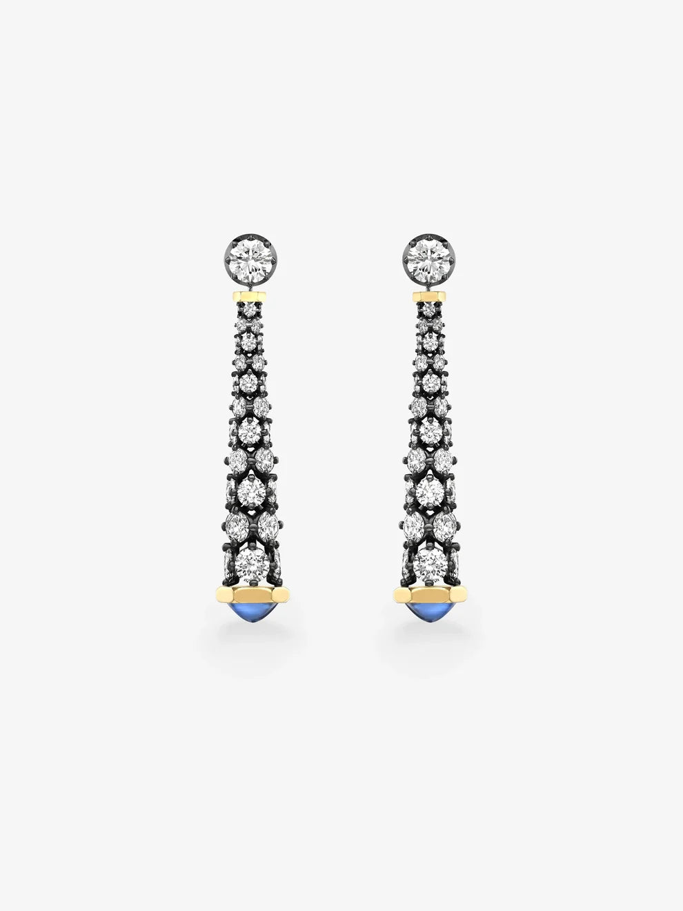 Art Deco Tapered Diamond and Blue Sapphire Drop Earrings