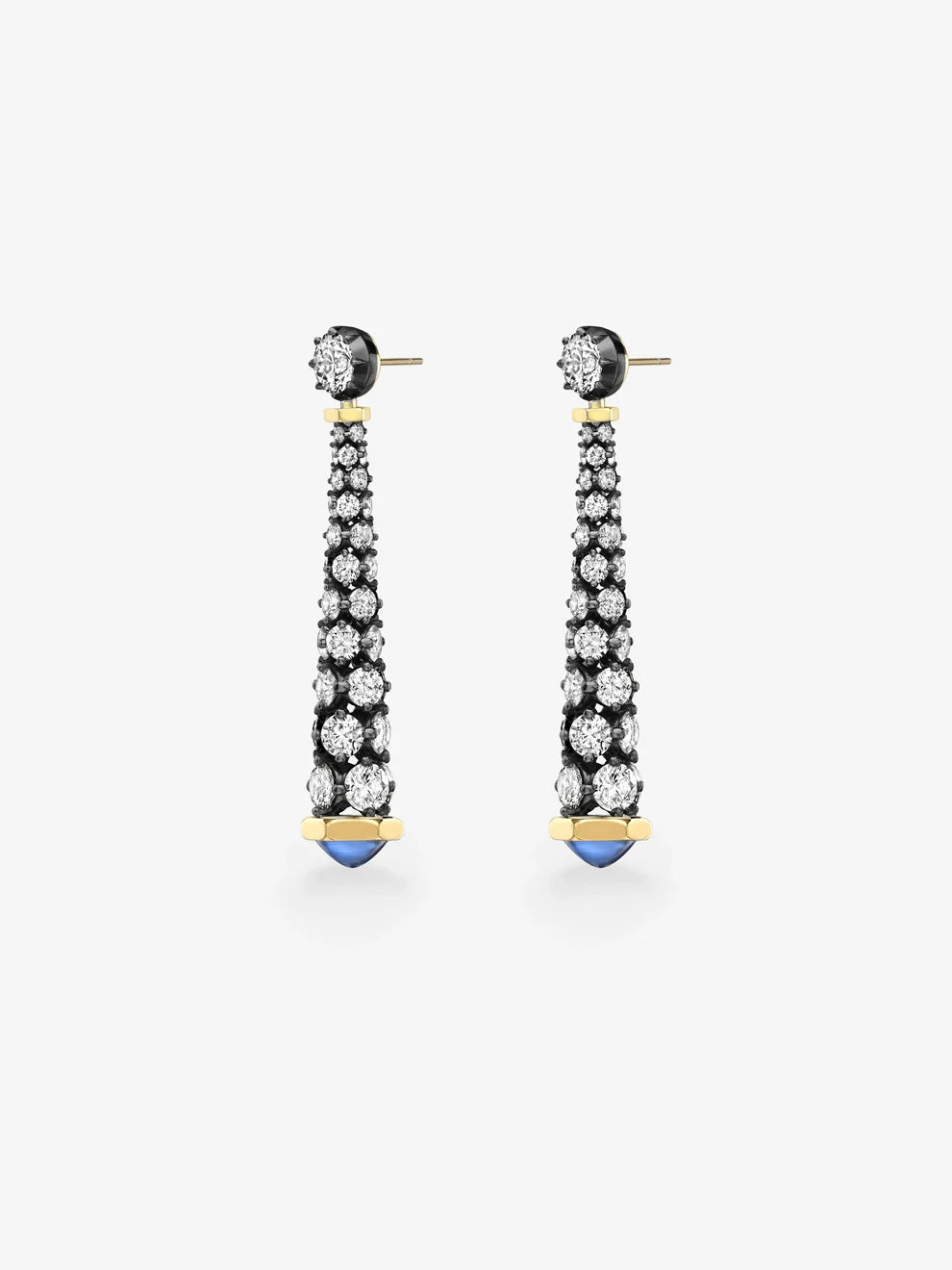 Art Deco Tapered Diamond and Blue Sapphire Drop Earrings