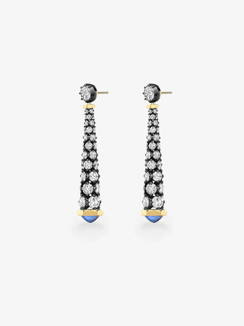 Art Deco Tapered Diamond and Blue Sapphire Drop Earrings