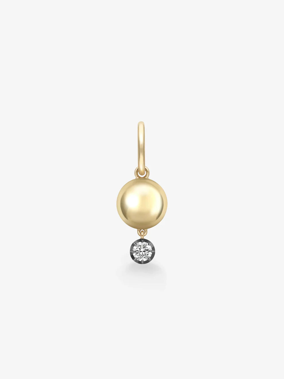 Round Cut Lab Grown Diamond Gold Sphere Charm Earring,Modern Minimalist Drop Earring