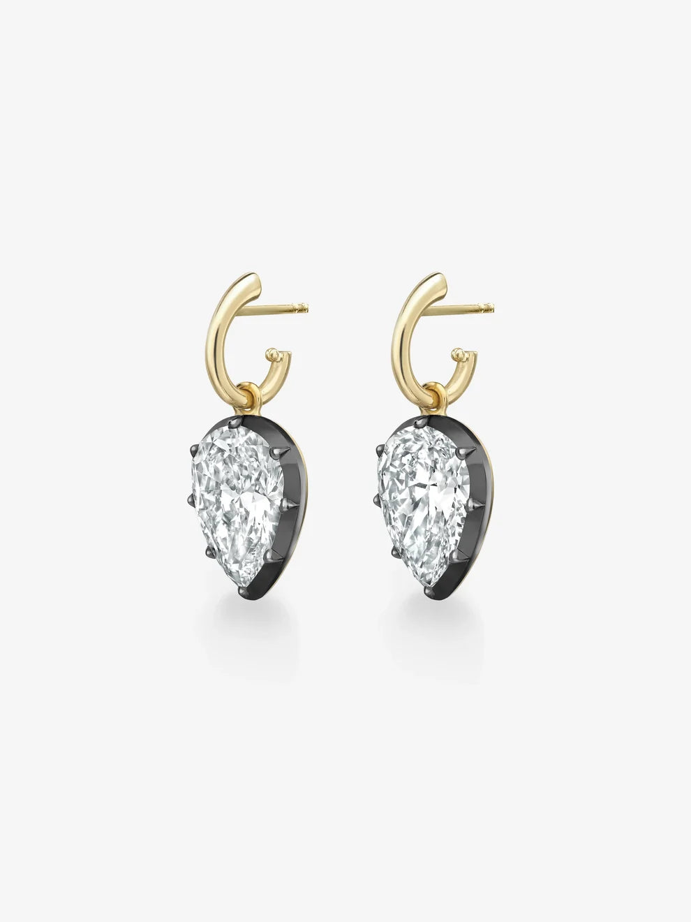 Pear Cut Lab Grown Diamond Enamel Huggie Drop Earrings