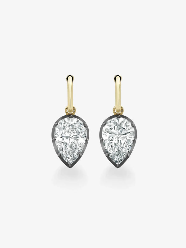 Pear Cut Lab Grown Diamond Enamel Huggie Drop Earrings