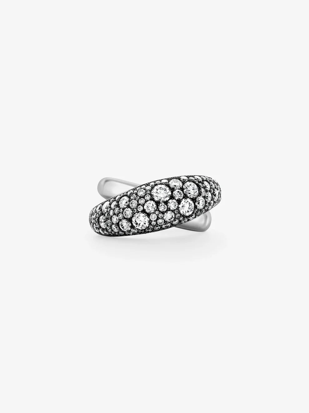 Pavé Diamond Crossover Wave Statement Ring, White Gold Interlocking Band Ring