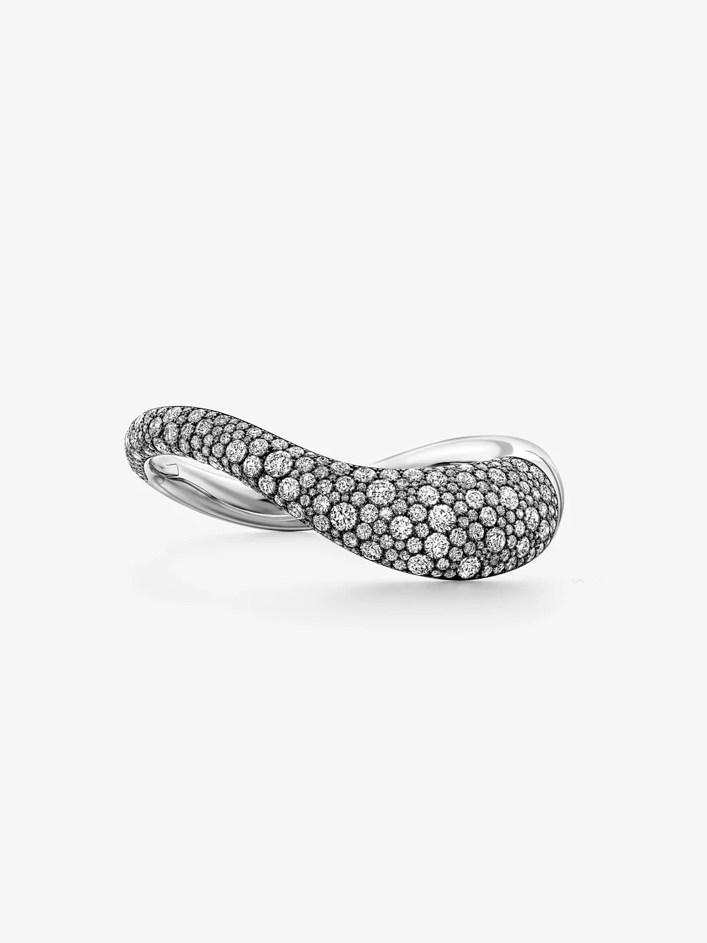Pavé Diamond Crossover Band, Lab Grown Diamond Twisted Ring, White Gold Curved Wedding Band