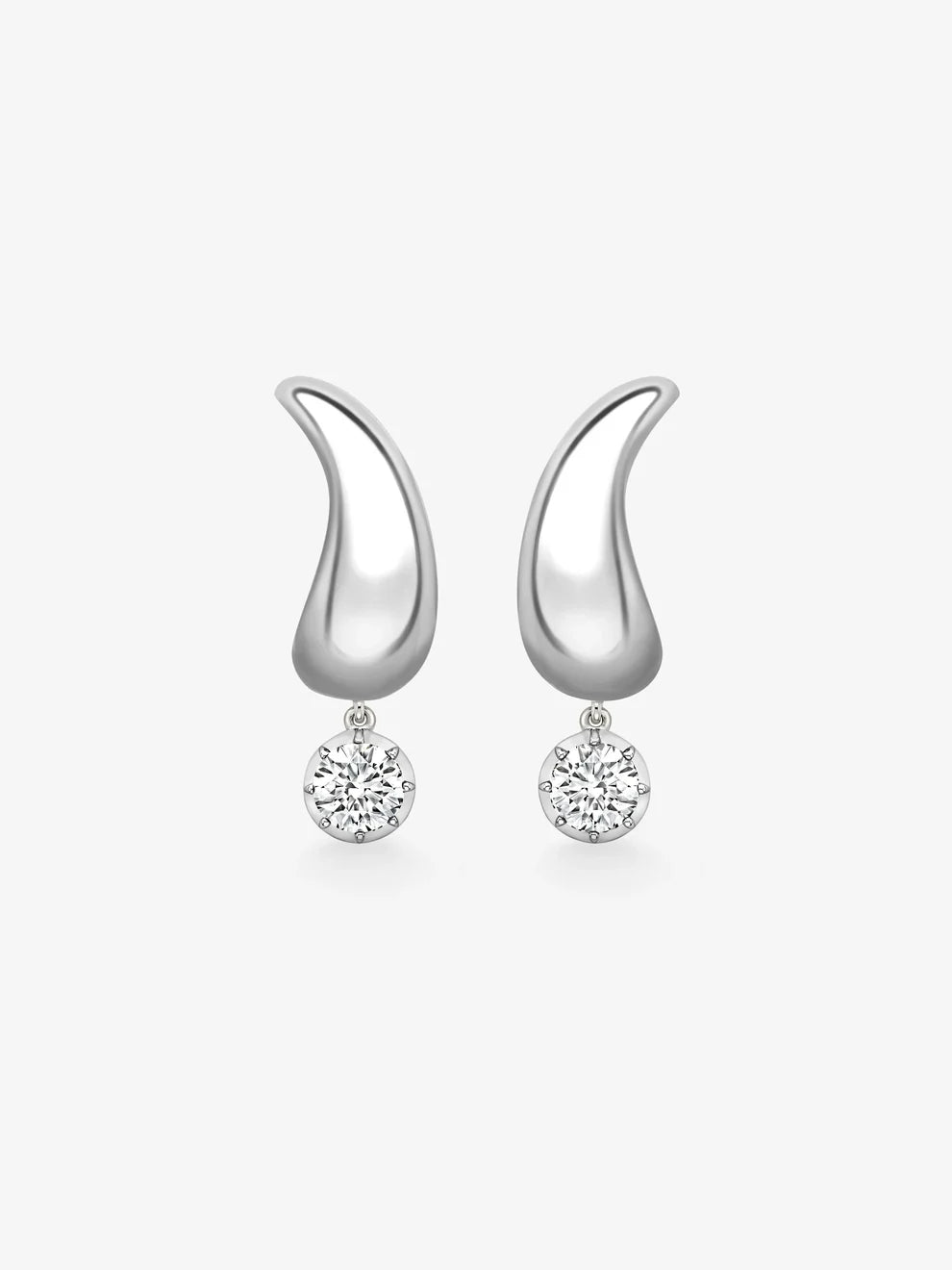 Round Brilliant Cut Lab Grown Diamond Sculptural Teardrop Dangle Earrings