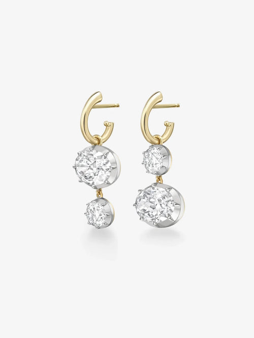 Asymmetrical Oval and Round Diamond Drop Hoop Earrings