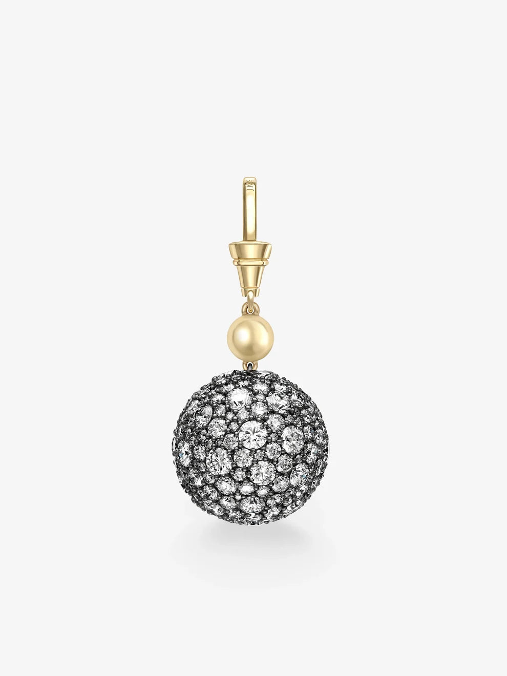 Pavé Diamond Sphere Pendant Charm, Round Lab Grown Diamond Orb Dangle, Yellow Gold Statement Pendant