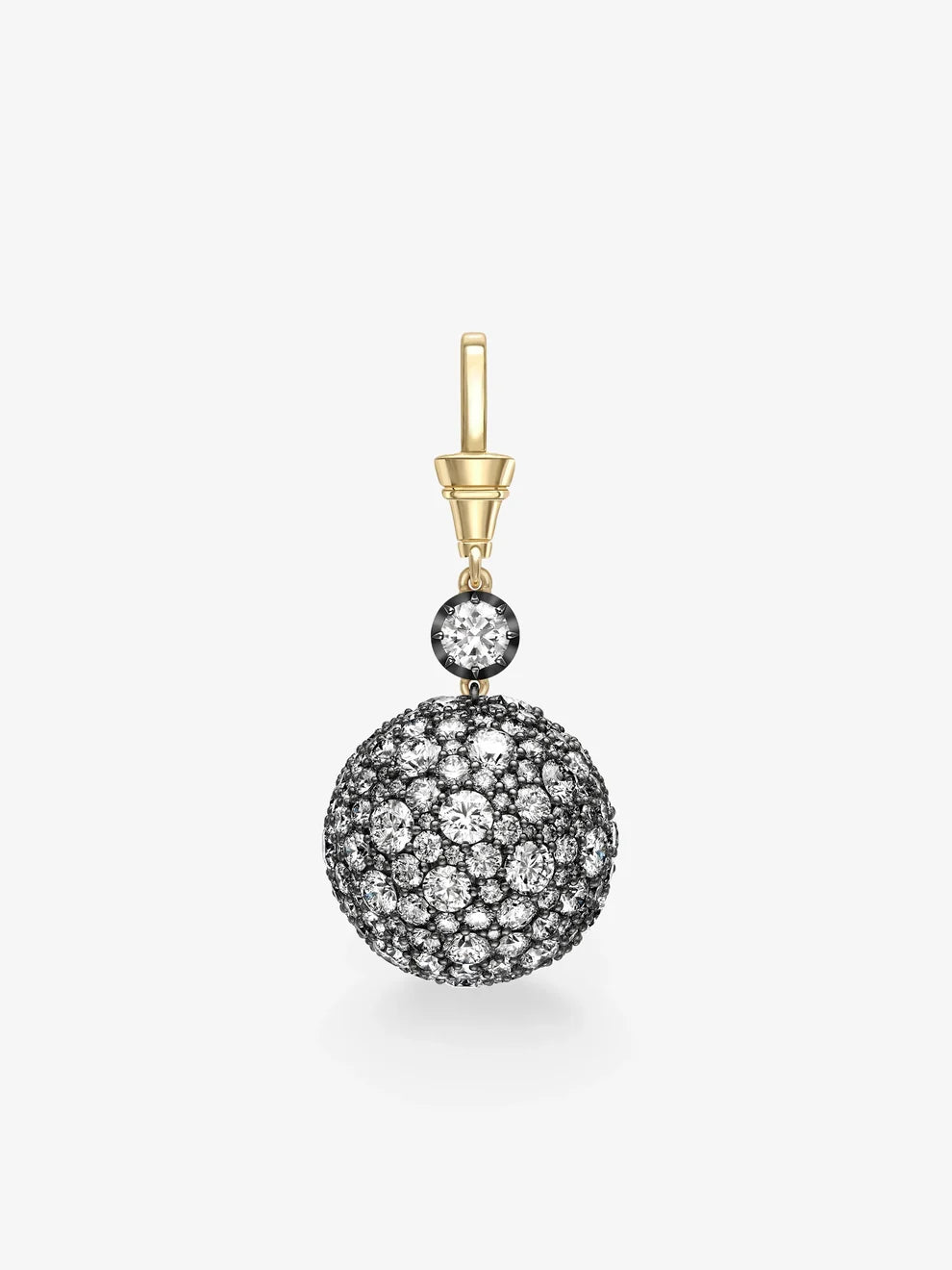 Pavé Diamond Sphere Pendant Charm, Round Lab Grown Diamond Orb Dangle, Yellow Gold Statement Pendant
