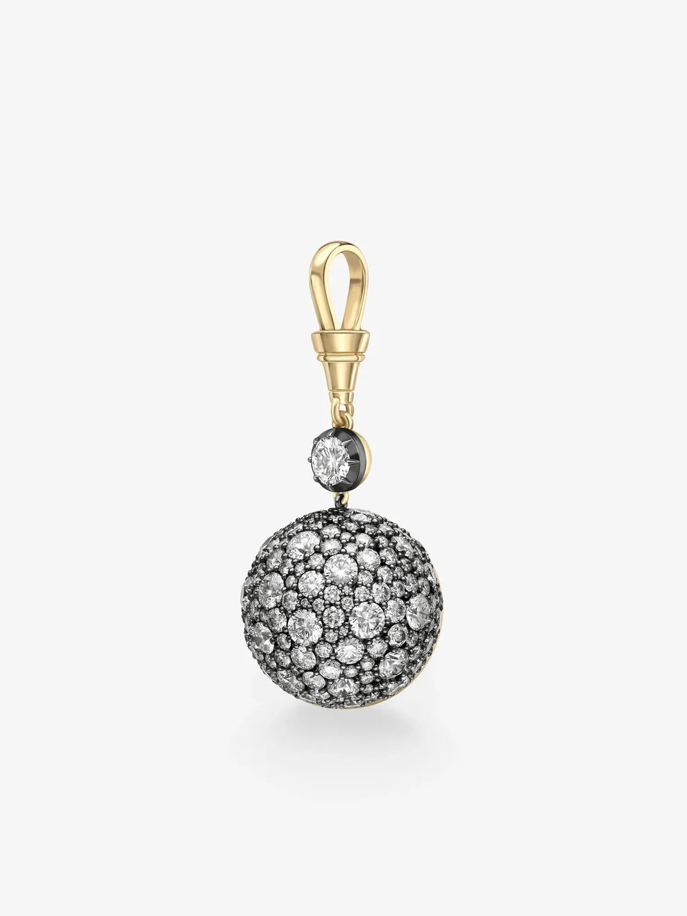 Pavé Diamond Sphere Pendant Charm, Round Lab Grown Diamond Orb Dangle, Yellow Gold Statement Pendant